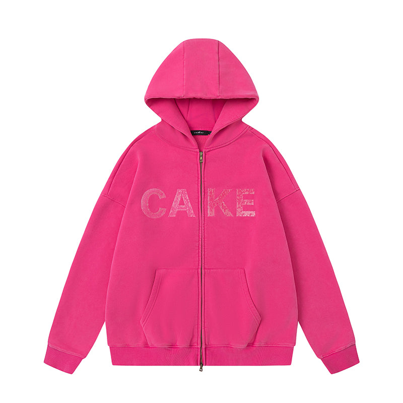 CAKE - WATER DROPLETS ZIP HOODIE WASHED PINK