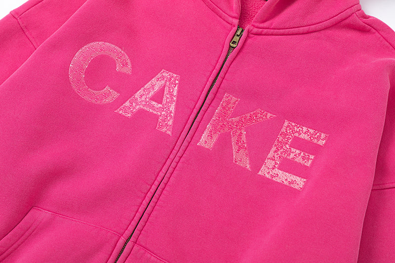 CAKE - WATER DROPLETS ZIP HOODIE WASHED PINK