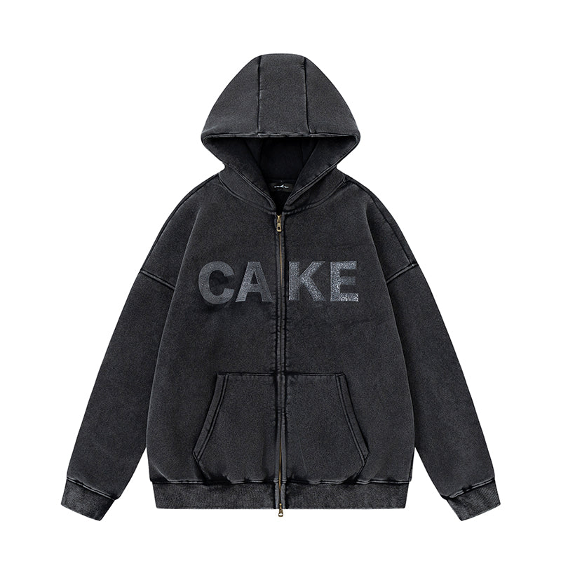 CAKE - WATER DROPLETS ZIP HOODIE WASHED BLACK